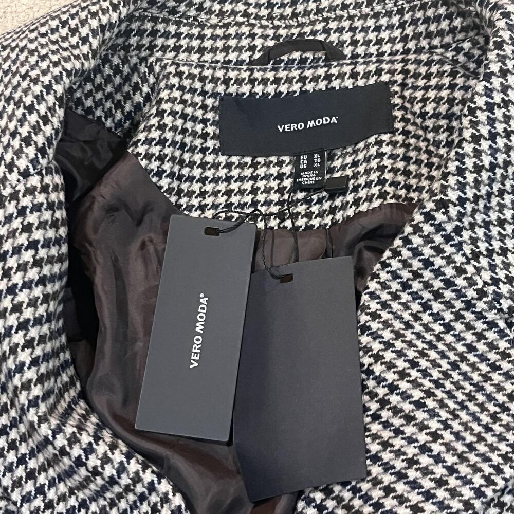 Vero Moda Jacket Womens XL Brown Houndstooth VMJosefine Check Wool Blazer Coat - Picture 13 of 16